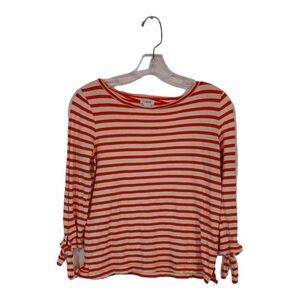 J. Crew Factory Top Striped Tie Sleeve Tee Orange White Size XS 3/4 sleeve